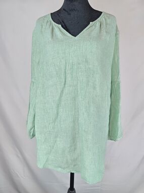 Talbots Mint Green V-Neck Long Sleeve Linen Tunic